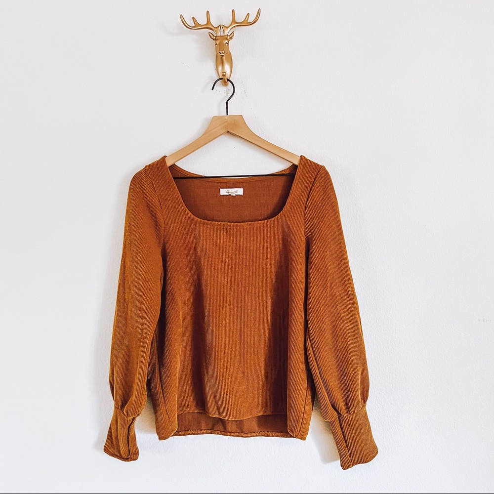 Madewell Rust Brown Square Neck Sweater